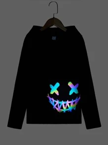 SHEIN Boys Reflective Cartoon Graphic Hooded Tee - Black - View 1