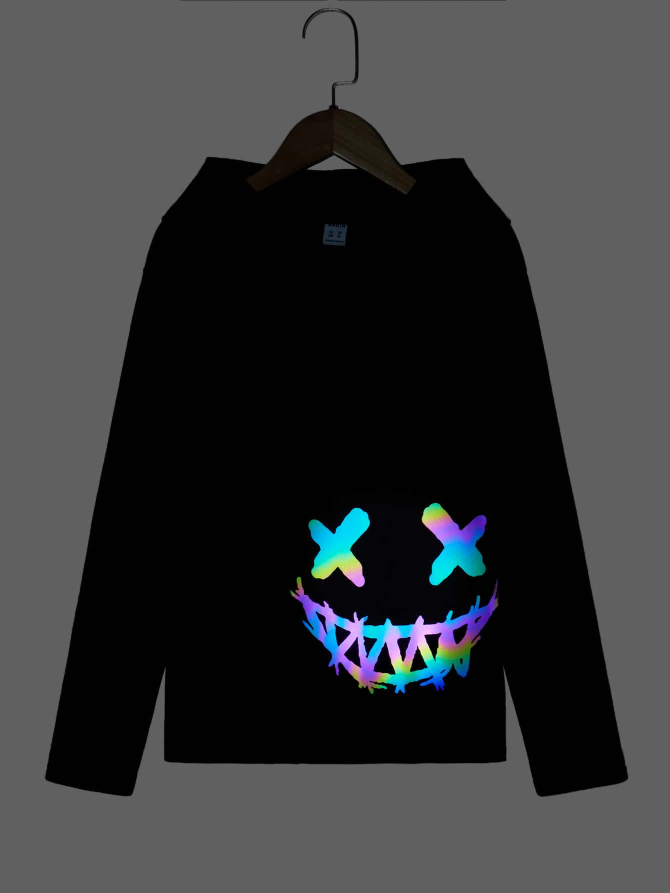 SHEIN Boys Reflective Cartoon Graphic Hooded Tee - Black - View 1