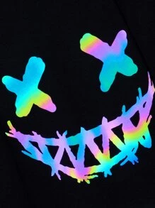 SHEIN Boys Reflective Cartoon Graphic Hooded Tee - Black - View 4