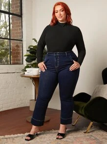 SHEIN CURVE+ Plus Mock Neck Slim Fit Bodysuit - Black - View 6