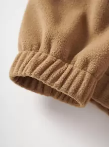 INAWLY 標語刺繡半拉鏈搖粒絨運動衫 - 卡其色 - 查看 3