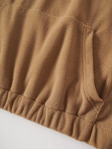 INAWLY 標語刺繡半拉鏈搖粒絨運動衫 - 卡其色 - 查看 6