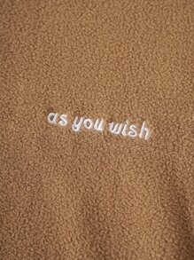 INAWLY 標語刺繡半拉鏈搖粒絨運動衫 - 卡其色 - 查看 7