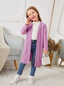 SHEIN Niñas Abrigo de hombros caídos tejido de canalé con parte delantera abierta - Lila Púrpura - Ver 1