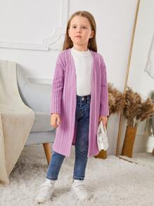 SHEIN Niñas Abrigo de hombros caídos tejido de canalé con parte delantera abierta - Lila Púrpura - Ver 4