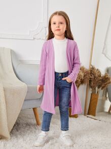 SHEIN Niñas Abrigo de hombros caídos tejido de canalé con parte delantera abierta - Lila Púrpura - Ver 5