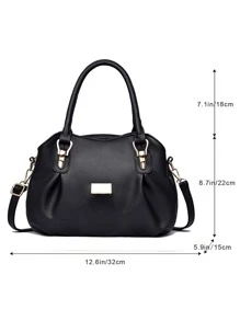 Litchi Embossed Metal Decor Ruched Detail Shoulder Tote Bag - Black - View 5