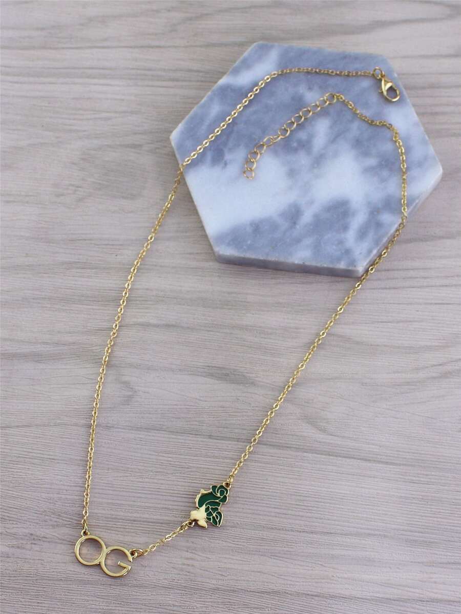 Letter Pendant Necklace - Yellow Gold - View 1