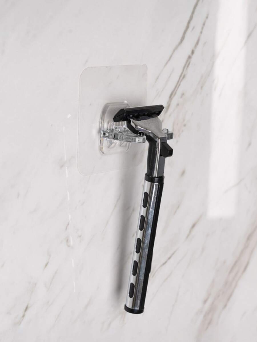 2pcs Clear Self-adhesive Shaver Holder, Wall Mounted Shaver Storage Rack For Household - Black - View 1