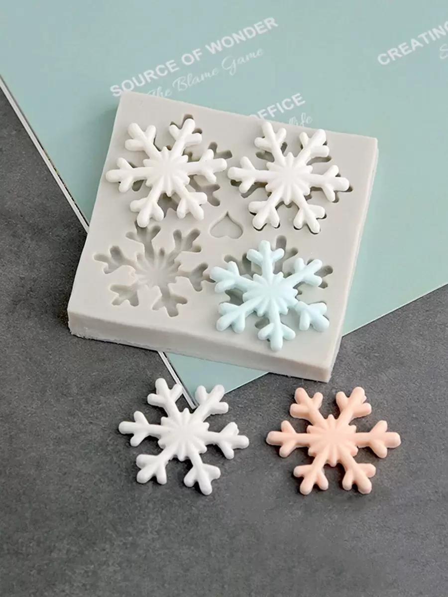 1个雪花硅胶翻糖模具，冬季蛋糕装饰，糖果制作用品，雪花巧克力装饰，派对蛋糕装饰，烘焙模具，情人节派对，家居装饰，家居礼品 - 淺灰色 - 查看 1