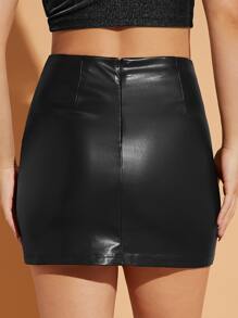 SHEIN BAE Váy nữ Xù Trọn gói Dây kéo màu trơn Gợi cảm - màu đen - Xem 2