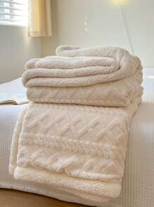 1入組素色毛茸茸毯子 - 杏色 - 查看 1