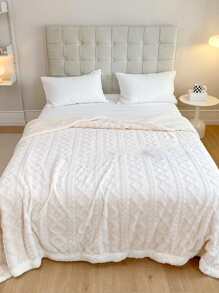 1入組素色毛茸茸毯子 - 杏色 - 查看 2