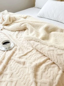 1入組素色毛茸茸毯子 - 杏色 - 查看 4