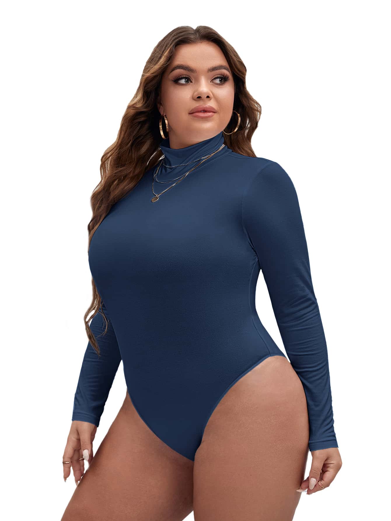 SHEIN Essnce 大碼高領修身T恤緊身連衣褲 - 藏蓝色 - 查看 1