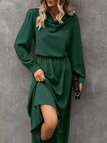 SHEIN LUNE 垂領燈籠袖連衣裙 - 綠色 - 查看 3