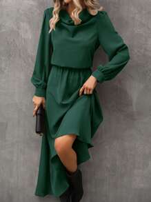 SHEIN LUNE 垂領燈籠袖連衣裙 - 綠色 - 查看 7
