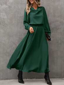 SHEIN LUNE 垂領燈籠袖連衣裙 - 綠色 - 查看 8