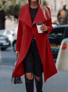 SHEIN LUNE Waterfall Collar Zipper Overcoat - Red - View 5