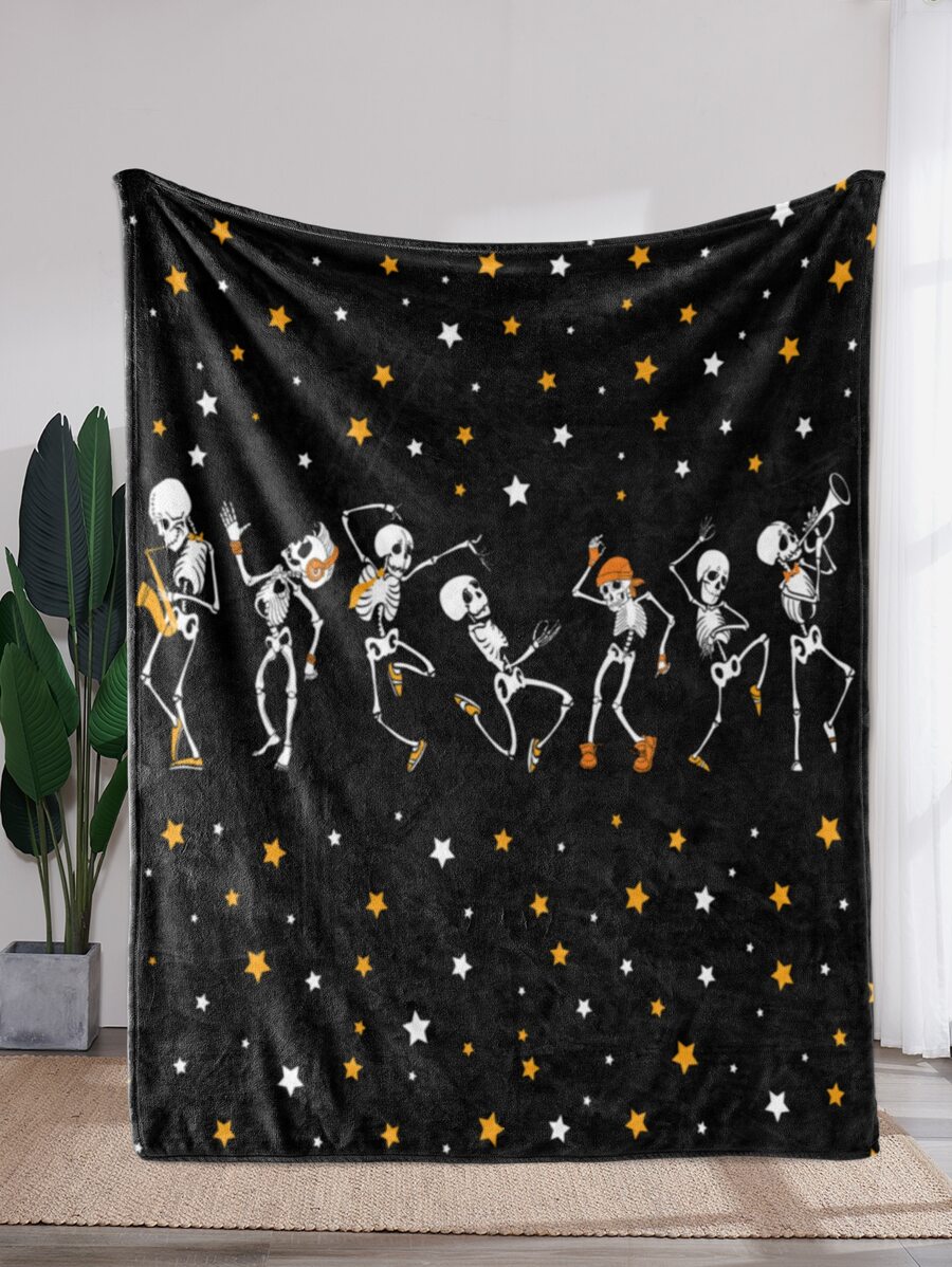 1 pieza manta con diseño de calavera, manta de tela de punto moderna para el hogar - Multicolor - Ver 1