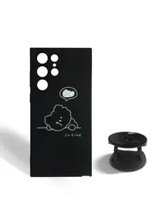 Black Outline Little Bear Phone Case With Stand Compatible With Samsung, Mobile Accessories