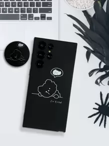 Black Outline Little Bear Phone Case With Stand Compatible With Samsung, Mobile Accessories