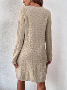 Chiquease Solid Round Neck Jumper Dress Without Belt - Apricot - View 2