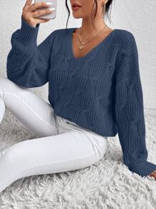Chiquease Jersey de cuello V de hombros caídos - Azul Marino - Ver 3