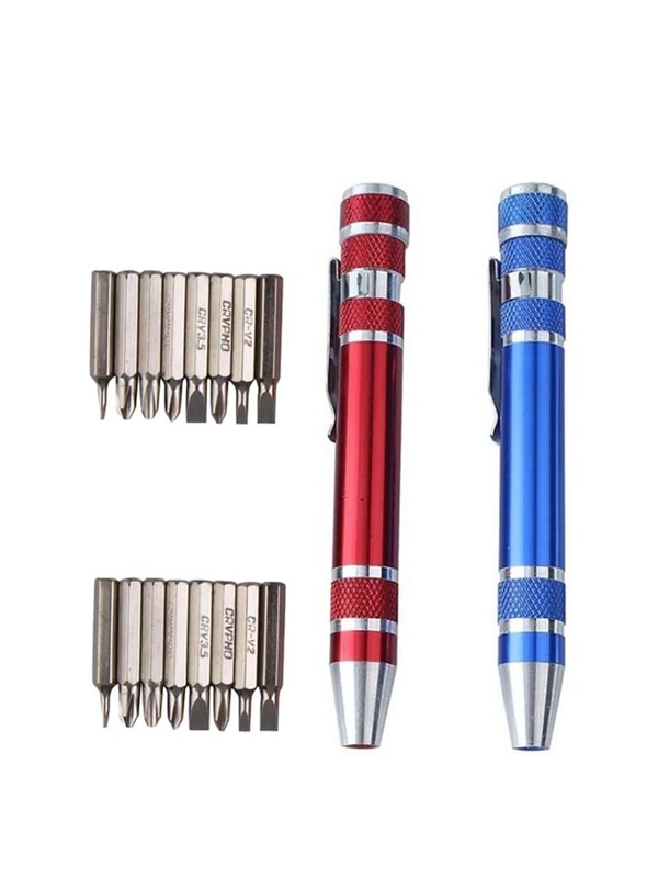 9pcs/Set Random Color Mini Aluminum Alloy Screwdriver, Creative Multipurpose Portable Replaceable Screwdriver Kit, Repair Tool, Tools For Men