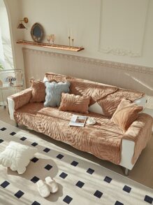 1pc Leaf Textured Sofa Towel & 1pc Random Cushion Cover Without Filler - Camel - View 2