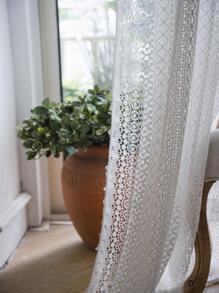 Bubaba 1 pièce Rideau de fenêtre de chambre à coucher en dentelle blanche ajourée, rideau transparent bohème vintage semi-occultant avec franges fait main, convient pour le salon, la chambre à coucher, la salle à manger, l'hôtel, le café, la salle de sport, toutes saisons
