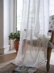 Bubaba 1 pièce Rideau de fenêtre de chambre à coucher en dentelle blanche ajourée, rideau transparent bohème vintage semi-occultant avec franges fait main, convient pour le salon, la chambre à coucher, la salle à manger, l'hôtel, le café, la salle de sport, toutes saisons