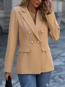 Chiquease Blazer de doble botonadura de cuello con solapa - Caqui - Ver 7