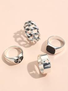 4 piezas Anillo con adorno de corazón - Plata antigua - Ver 5