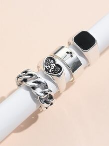 4 piezas Anillo con adorno de corazón - Plata antigua - Ver 6