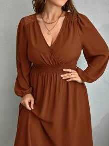 SHEIN Clasi Vestido de cuello cruzado de cintura fruncido - Óxido marrón - Ver 5