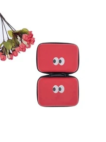 1入組兩面可戴卡通眼睛圖案數據綫收納袋 - 紅色 - 查看 2