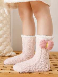 Toddler Girls Bow Decor Fuzzy Socks - Pink - View 1