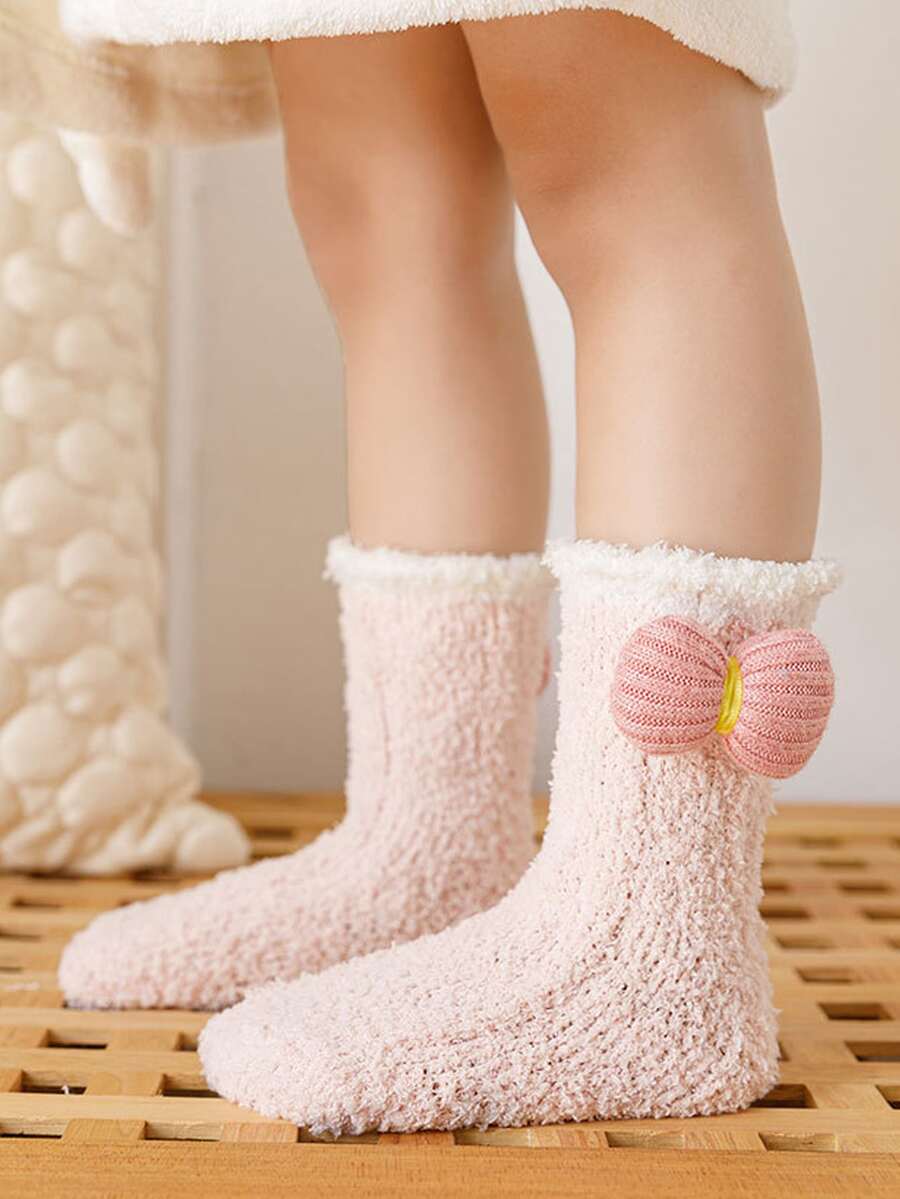 Toddler Girls Bow Decor Fuzzy Socks - Pink - View 1