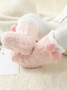 Toddler Girls Bow Decor Fuzzy Socks - Pink - View 2
