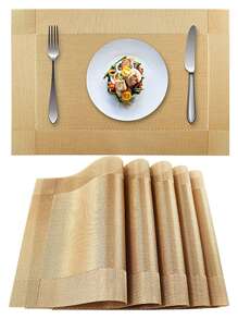 1入組金屬質感防滑餐墊金色長方形防滑耐磨桌墊家用