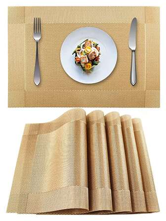 1入組金屬質感防滑餐墊金色長方形防滑耐磨桌墊家用