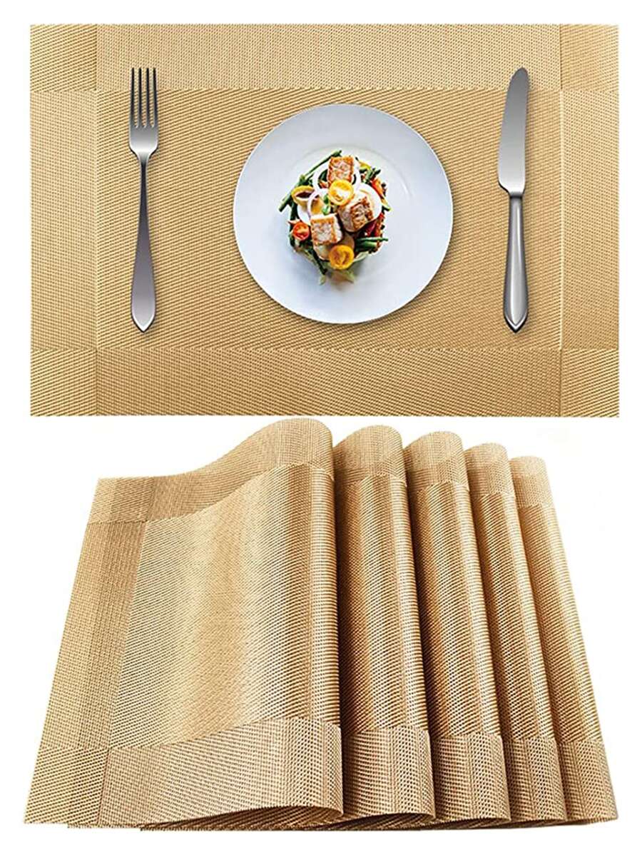 1入組金屬質感防滑餐墊金色長方形防滑耐磨桌墊家用