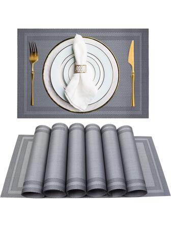1pc PVC Place Mat, Modern Colorblock Rectangle Table Mat For Dining Table