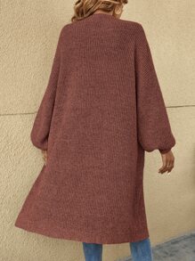SHEIN LUNE Drop Shoulder Ribbed Knit Duster Cardigan - Rose Red - View 2