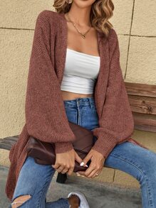 SHEIN LUNE Drop Shoulder Ribbed Knit Duster Cardigan - Rose Red - View 4