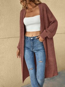 SHEIN LUNE Drop Shoulder Ribbed Knit Duster Cardigan - Rose Red - View 5