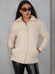 Eilly Bazar Solid Button Up Padded Coat - Apricot - View 3