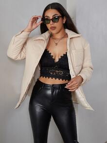 Eilly Bazar Solid Button Up Padded Coat - Apricot - View 6