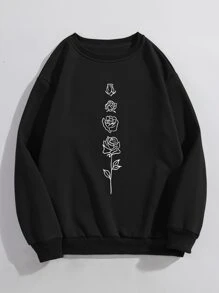 SHEIN LUNE Plus Floral Print Thermal Lined Sweatshirt - Black - View 1